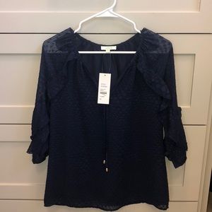 Navy Ruffle Sleeve Top
